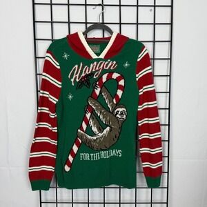 Ugly Christmas Sweater Slouth Womens Large Green Hooded Candy Cane Party Holiday